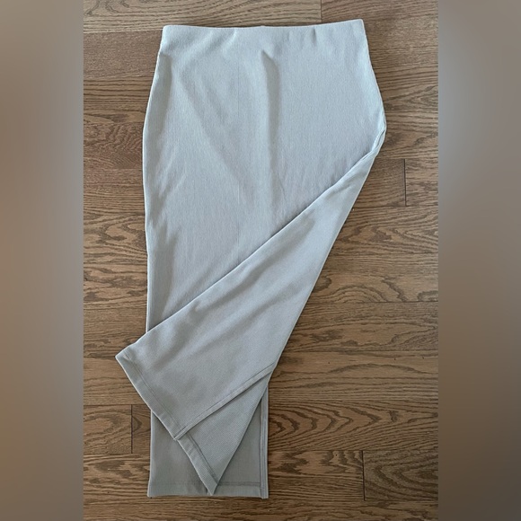 Back Slit Pencil Skirt - Stretch Rib Jersey Knit - Midi - Bodycon - Light Grey - Picture 6 of 13